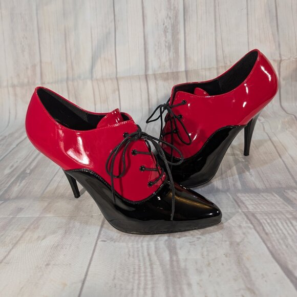 Pleaser Women's Black-Red Seduce-460 Oxford Lace Up Heeled Pump Size 15 - Picture 9 of 11